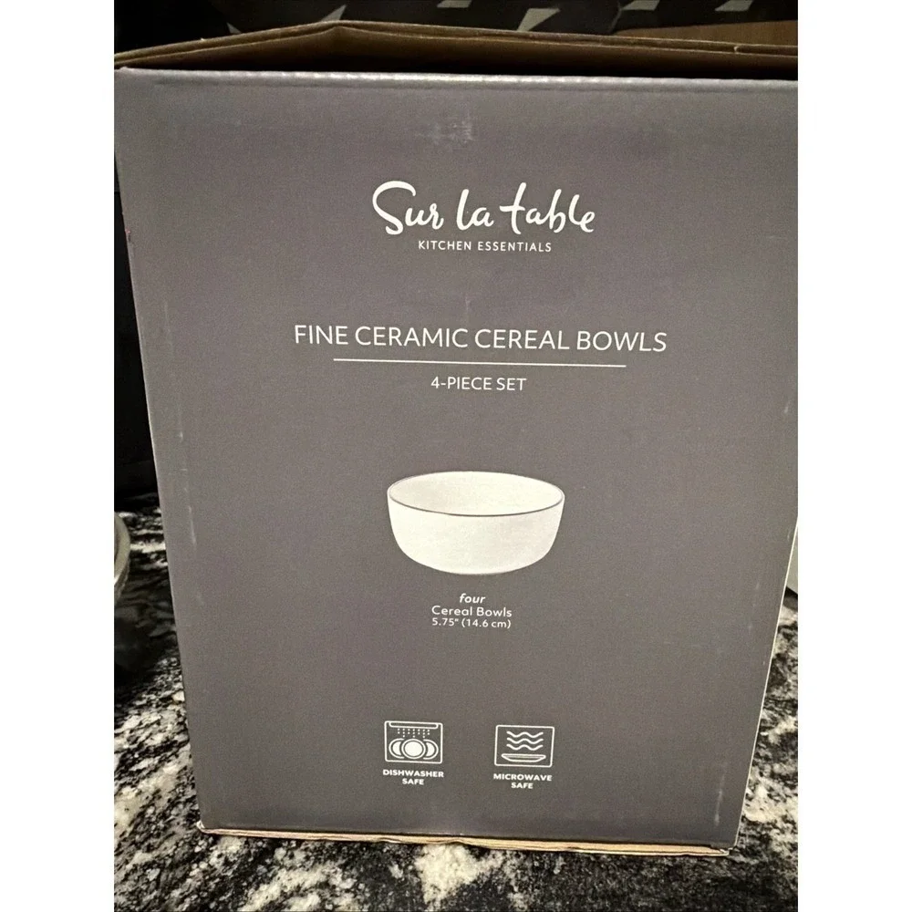 Sur La Table Kitchen Essentials Set of 4 Fine Ceramic Cereal Bowls White 5.75